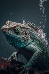 Iguana, Digital national geographic realistic illustration with stunning scene