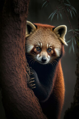 Red Panda , Digital national geographic realistic illustration with stunning scene