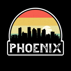 Phoenix Arizona USA Skyline Silhouette Retro Vintage Sunset Phoenix Lover Travel Souvenir Sticker Vector Illustration SVG EPS