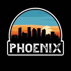 Phoenix Arizona USA Skyline Silhouette Retro Vintage Sunset Phoenix Lover Travel Souvenir Sticker Vector Illustration SVG EPS