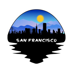 San Francisco California USA Skyline Silhouette Retro Vintage Sunset San Francisco Lover Travel Souvenir Sticker Vector Illustration SVG EPS