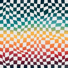 Vintage retro gradient warped checkerboard seamless pattern background