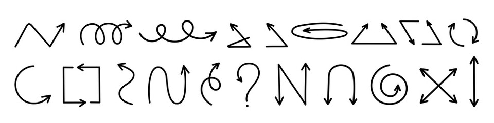 Arrow doodle. Hand drawn arrows set. Vector illustration