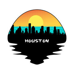 Houston Texas USA Skyline Silhouette Retro Vintage Sunset Houston Lover Travel Souvenir Sticker Vector Illustration SVG EPS