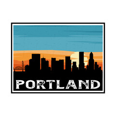Portland Oregon USA Skyline Silhouette Retro Vintage Sunset Portland Lover Travel Souvenir Sticker Vector Illustration SVG EPS