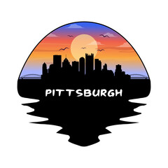 Pittsburgh Pennsylvania USA Skyline Silhouette Retro Vintage Sunset Pittsburgh Lover Travel Souvenir Sticker Vector Illustration SVG EPS - obrazy, fototapety, plakaty