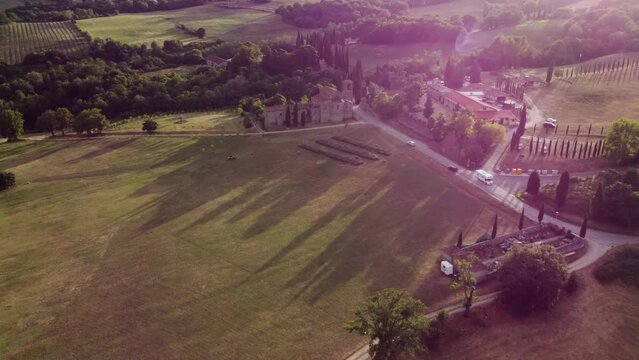 Pieve di San Pietro a Romena, Pratovecchio, Stia, ITALY: Sunset, historic medieval-style church located in Casentino
