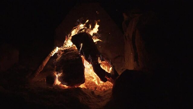 slow motion of an open campfire fire in Patagonia