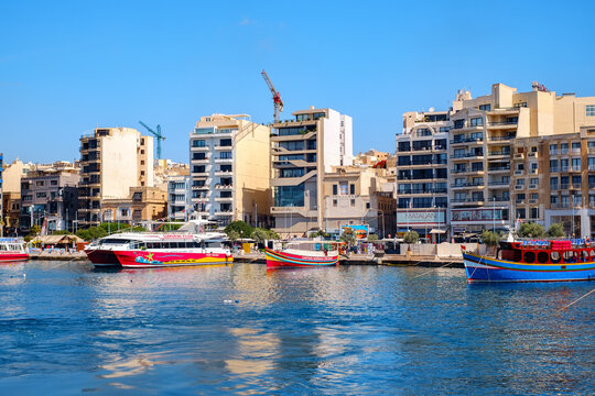 Sliema, Malta - July 18, 2019. East coast of Malta view from cruise ship