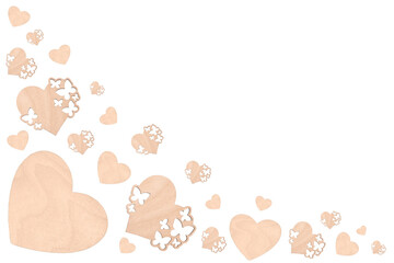 Wooden hearts on a white background.