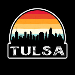 Tulsa Oklahoma USA Skyline Silhouette Retro Vintage Sunset Tulsa Lover Travel Souvenir Sticker Vector Illustration SVG EPS