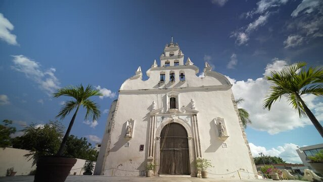 The Apostle Church Parroquia de Santiago Apostol with a blue sky in Merida, Yucatan, Mexico