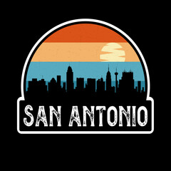 San Antonio Texas USA Skyline Silhouette Retro Vintage Sunset San Antonio Lover Travel Souvenir Sticker Vector Illustration SVG EPS