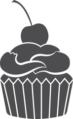 Black cupcake silhouette. Sweet cherry pastry sign