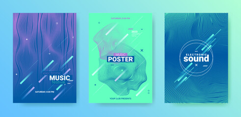 Futuristic Edm Party Flyer. Techno Music Dance Cover. Electronic Sound Banner. Vector Dj Background. Abstract Edm Poster. Geometric Festival Illustration. Gradient Wave Round. Edm Poster Set.