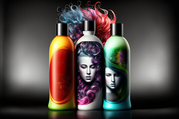 Variety of Hair product Shampoo Hair Conditioner gel mousse. Generative AI