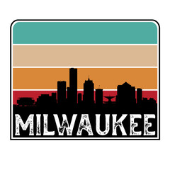 Milwaukee Wisconsin USA Skyline Silhouette Retro Vintage Sunset Milwaukee Lover Travel Souvenir Sticker Vector Illustration SVG EPS - obrazy, fototapety, plakaty