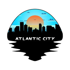 Atlantic City New Jersey USA Skyline Silhouette Retro Vintage Sunset Atlantic City Lover Travel Souvenir Sticker Vector Illustration SVG EPS