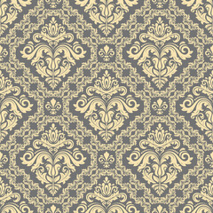 Orient vector classic pattern. Seamless abstract background with vintage elements. Orient gray and yellow pattern. Ornament for wallpapers and packaging