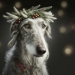 Deerhound in Christmas Outfit