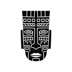 Black ethnic mask totem. Vintage ritual head of ancient aboriginal deities