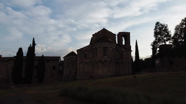 Pieve di San Pietro a Romena, Pratovecchio, Stia, ITALY: Sunset, historic medieval-style church located in Casentino