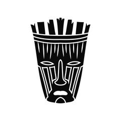 Ethnic ancient mask. Black totem head of ancient aboriginal deities