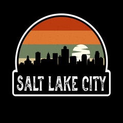 Fototapeta na wymiar Salt Lake City Utah USA Skyline Silhouette Retro Vintage Sunset Salt Lake City Lover Travel Souvenir Sticker Vector Illustration SVG EPS