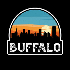 Buffalo New York USA Skyline Silhouette Retro Vintage Sunset Buffalo Lover Travel Souvenir Sticker Vector Illustration SVG EPS
