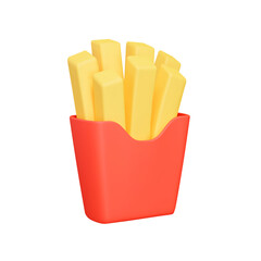 French fries in box 3d icon. Isolated object on transparent background