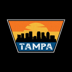 Tampa Florida USA Skyline Silhouette Retro Vintage Sunset Tampa Lover Travel Souvenir Sticker Vector Illustration SVG EPS