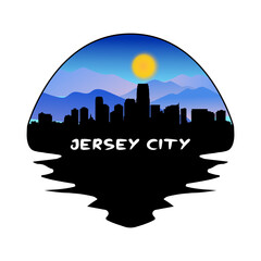 Jersey City New Jersey USA Skyline Silhouette Retro Vintage Sunset Jersey City Lover Travel Souvenir Sticker Vector Illustration SVG EPS