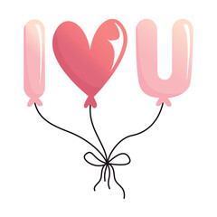 Illustration balloons I love you in flat style. Balloon in the shape of a heart.