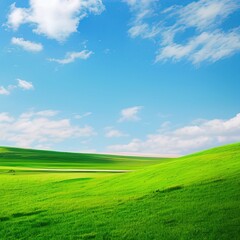 Fototapeta na wymiar Green grass and sunny blue sky background - generative ai