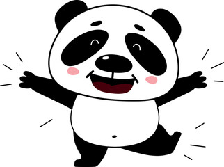 Happy panda baby. Cute celebrating bear animal