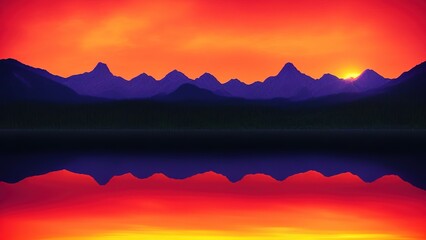 Fototapeta na wymiar Watercolor peaceful landscape of mountain lake background.