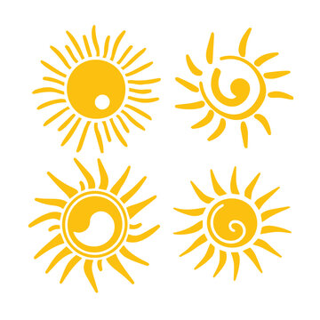 Flat sun icon. Sun pictogram. Doodle suns set