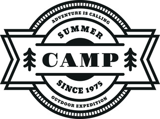 Summer camp badge. Black hiking club logo