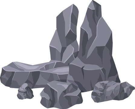 Rock pile. Broken stone mountain. Cartoon element