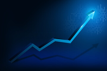 Business growth concept up 3d arrow and business success concept on blue background