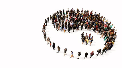 Concept or conceptual large gathering of people forming the image of the chinese symbol of Yin-Yang as opposing and complementary forces. A 3d illustration metaphor for taoism, meditation and balance