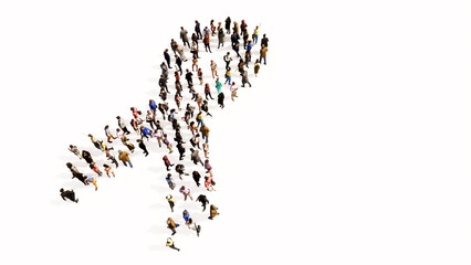 Concept conceptual large community of people forming the image of breast cancer symbol. 3d illustration metaphor for awareness, solidarity, life, prevention, support, help and cure