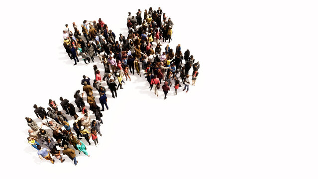 Concept or conceptual large community  of people forming the image of a religious christian cross. A 3d illustration metaphor for God, Christ, religion, spirituality, prayer, Jesus or belief