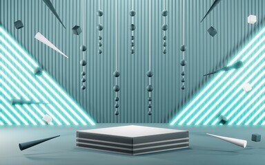 Obraz premium 3D render of Podium background in blue tones for displaying cream products. cosmetics