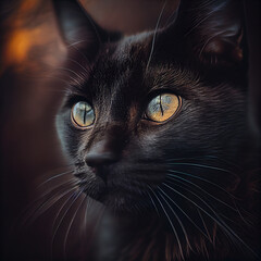 Portrait of a black cat on a blurry background