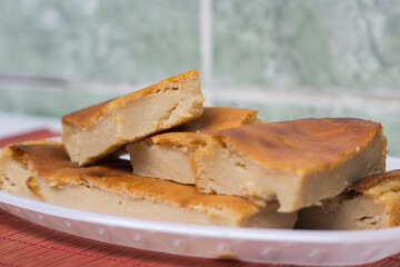 Homemade bread pudding dessert. Brazilian sweet food.
