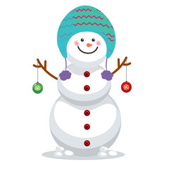 Free vector one cute christmas snowman vector illustrations