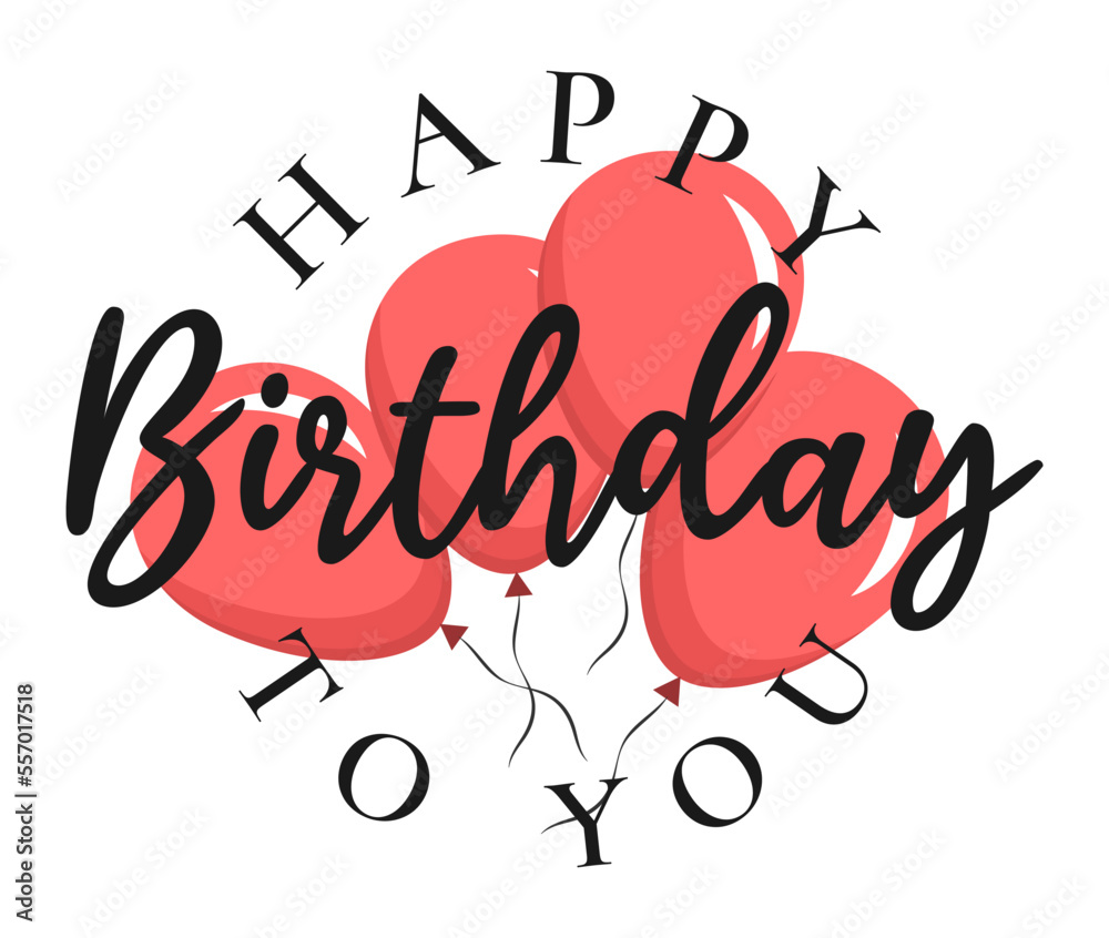 Wall mural happy birthday handwritten text lettering on white background.