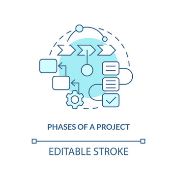 Phases of project turquoise concept icon. Create structure. Business plan includes abstract idea thin line illustration. Isolated outline drawing. Editable stroke. Arial, Myriad Pro-Bold fonts used
