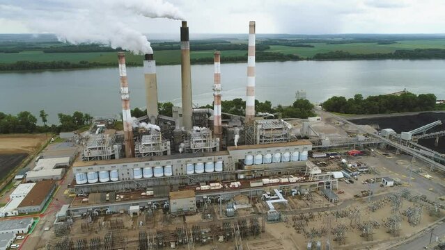 Aerial Video Shot of Massive Industrial Complex and Power Plant.